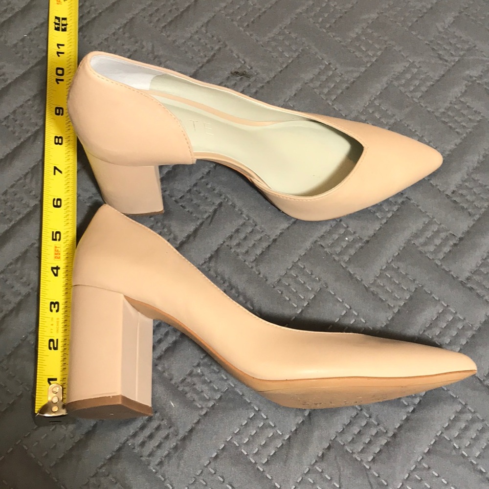 Nude leather chunky 3” heel pumps from 1.state